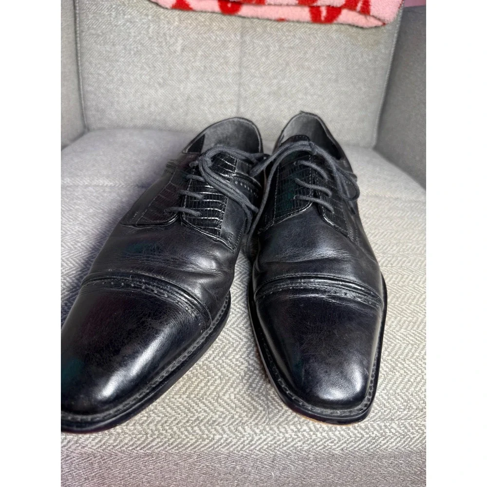 Stacy Adams Mens Black Leather Cap Toe Oxford Dress Shoes 25113-001 Size 9.5 M